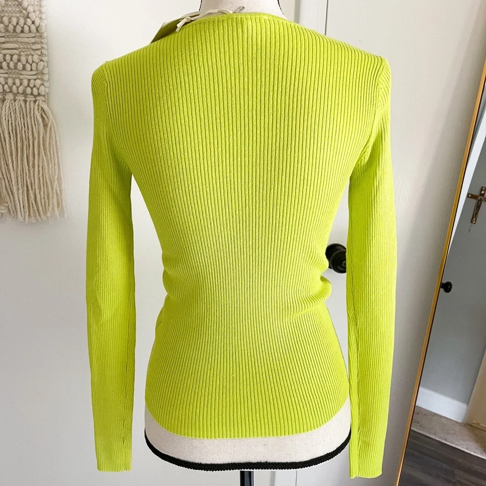 Lime Green V-neck Sweater NWT - Picture 6 of 9